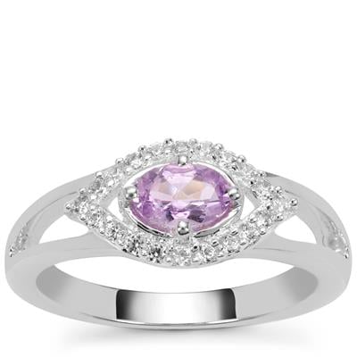 Rose du Maroc Amethyst Ring with White Zircon in Sterling Silver 0.65ct