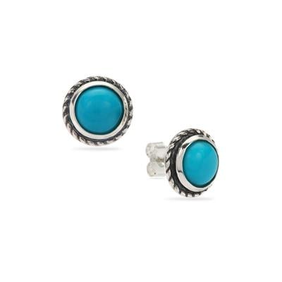 Armenian Turquoise Oxidized Earrings in Sterling Silver 4.20cts