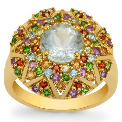 Aquamarine Ring with Multi Gemstone in Gold Plated Sterling Silver 3cts