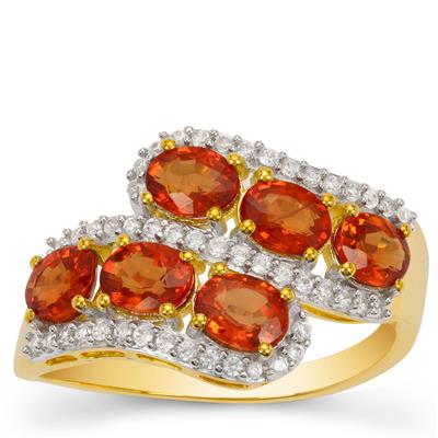 Ceylon Sunset Padparadscha Sapphire Ring with White Zircon in 9K Gold 3cts