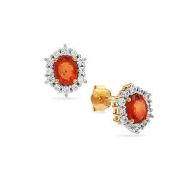 Ceylon Sunset Padparadscha Sapphire Earrings with White Zircon in 9K Gold 1.30cts