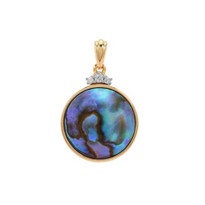 EYRIS BLUE PAUA Cultured Pearl Pendant with White Zircon in 9K Gold (16mm)