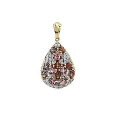 Mahenge Pink Spinel Pendant with Multi Gemstones in Gold Plated Sterling Silver 3.70cts