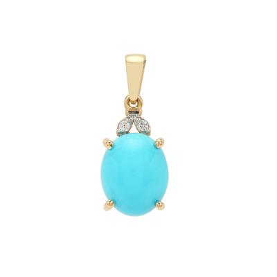 Sleeping Beauty Turquoise Pendant with White Zircon in 9K Gold 3cts