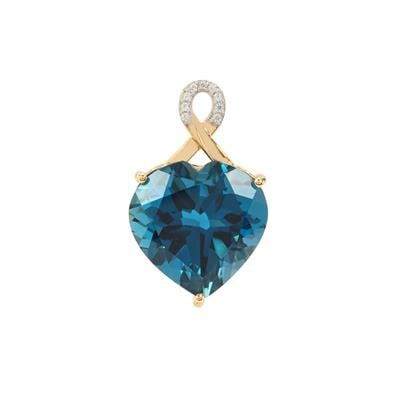 London Blue Topaz Pendant with White Zircon in 9K Gold 18.40cts