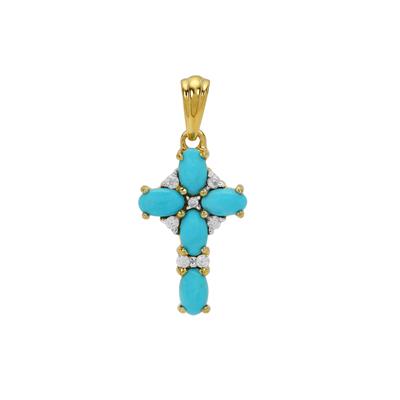 Sleeping Beauty Turquoise Pendant with White Zircon in Gold Plated Sterling Silver 1.20cts