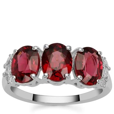 Malawi Garnet Ring with White Zircon in Sterling Silver 4.05cts