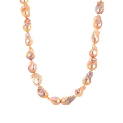 Pink-Gold Baroque Fireball Pearl Rhodium Flash Sterling Silver Necklace