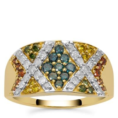 Multi Colour Diamonds Ring in 9K Gold 1cts
