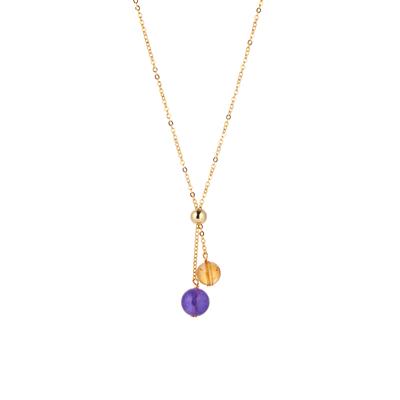 Citrine Necklace with Amethyst in Gold Tone Sterling Silver 6.75cts