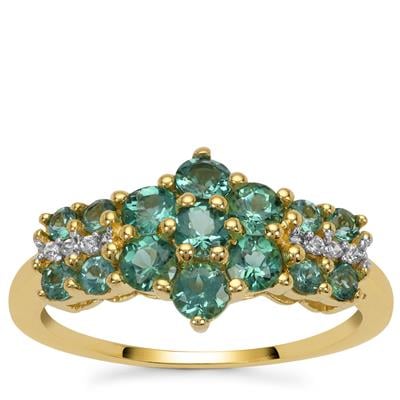 Indicolite Ring with White Zircon in 9K Gold 1cts
