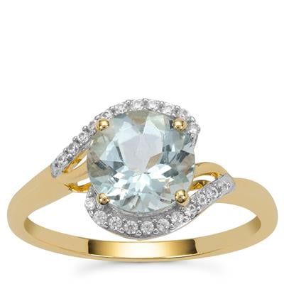 Aquaiba™ Beryl Ring with White Zircon in 9K Gold 1.85cts