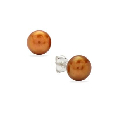 Golden Caramel Pearl Earrings in Sterling Silver (8mm)