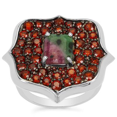 Ruby-Zoisite Ring with Almandine Garnet in Sterling Silver 7cts