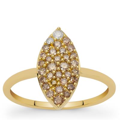 Ombre Champagne Diamonds Ring with White Diamonds in 9K Gold 0.51ct