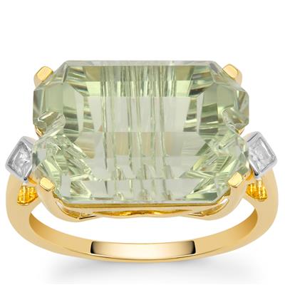 Lehrer Loom of Light Cut Prasiolite Ring with White Zircon in 9K Gold 11.20cts
