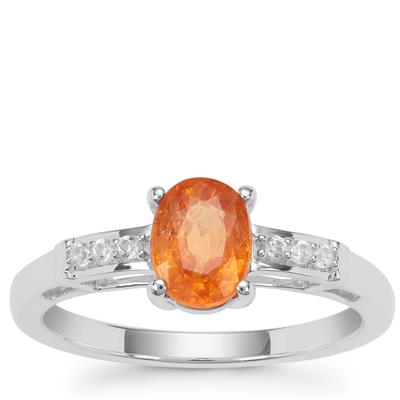 Mandarin Garnet Ring with White Zircon in Sterling Silver 1.39cts