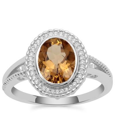 Scapolite Ring with White Zircon in Sterling Silver 1.69cts