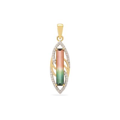 Watermelon Tourmaline Pendant with Diamond in 18K Gold 1.89cts