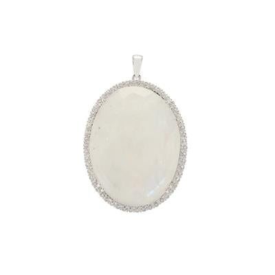 Rainbow Moonstone Pendant with White Topaz in Sterling Silver 80.70cts