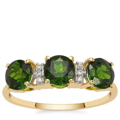Chrome Diopside Ring with White Zircon in 9K Gold 2cts