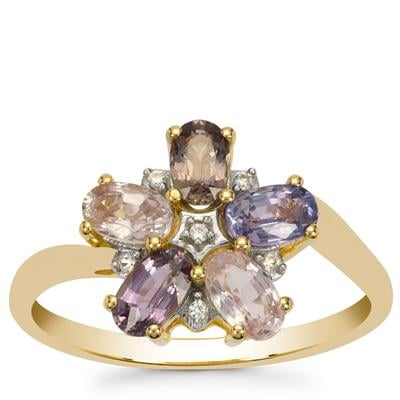 Multi-Colour Sapphire Ring with White Zircon in 9K Gold 1.60cts