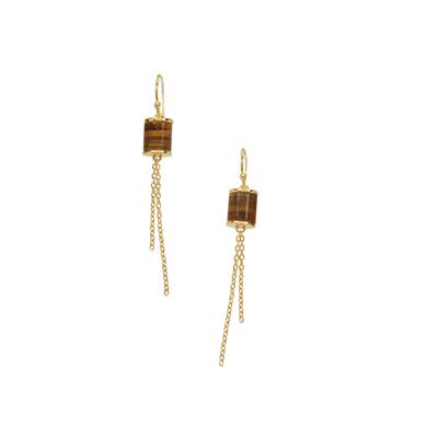 Tiger's Eye Earrings in Gold Plated Sterling Silver 11.05cts