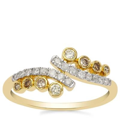  Golden Ivory Diamonds Ring with Multi Diamonds in 9K Gold 0.40cts 