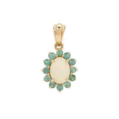 Blue Green Tourmaline Pendant with Ethiopian Opal in 9K Gold 1cts