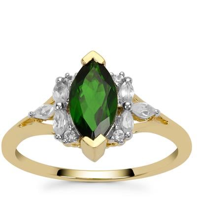 Chrome Diopside Ring with White Zircon in 9K Gold 1.45cts