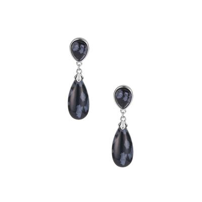 Snowflake Obsidian Earrings in Sterling Silver 9.25cts
