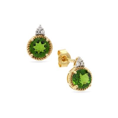 Chrome Diopside Earrings with White Zircon in 9K Gold 1.45cts