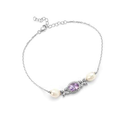 Rose De France Amethyst Bracelet with the Kaori Freswater Cultured Pearl in Sterling Silver 