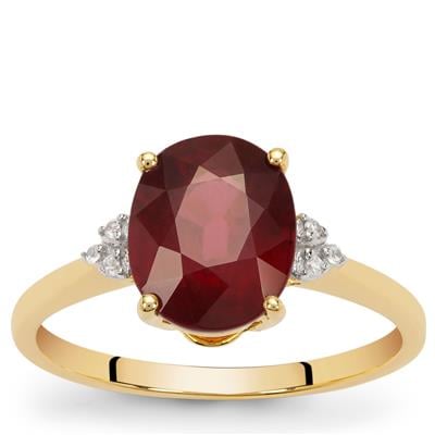 Malawi Garnet Ring with White Zircon in 9K Gold 3.50cts