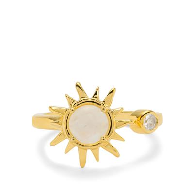 Rainbow Moonstone Ring with White Zircon in Gold Plated Sterling Silver 1.30cts