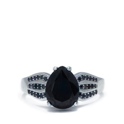 Black Spinel Ring in Sterling Silver 3ct