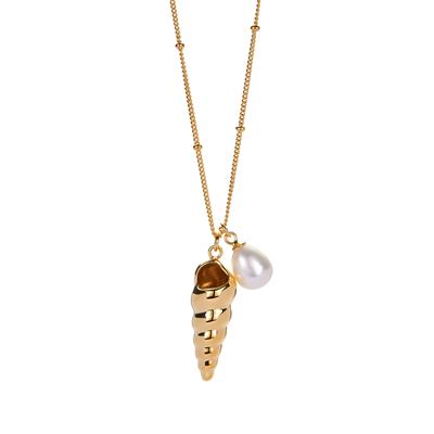 Kaori Cultured Pearl Seashell Necklace in Gold Tone Sterling Silver (9mm x 7mm)