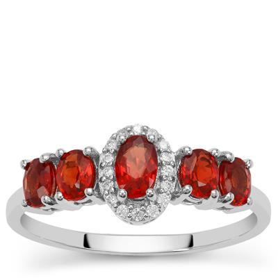 Songea Red Sapphire Ring with Diamonds in Platinum 950 1cts 