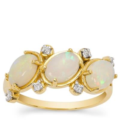 Coober Pedy Opal Ring with White Zircon in 9K Gold 1.50cts