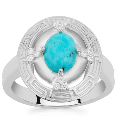Sleeping Beauty Turquoise Ring with  White Zircon in Sterling Silver 0.95ct
