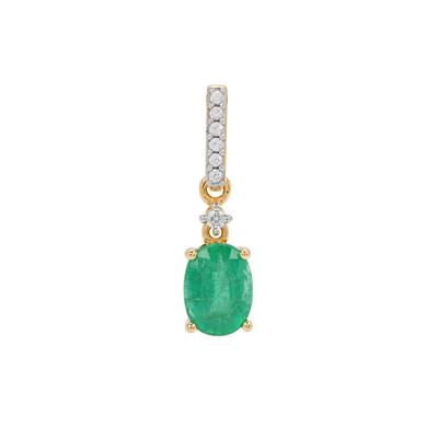 Zambian Emerald Pendant with White Zircon in 9K Gold 1.45cts