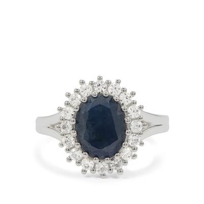Thai Sapphire Ring with White Zircon in Sterling Silver 4.45cts
