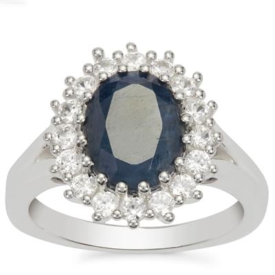 Thai Sapphire Ring with White Zircon in Sterling Silver 4.45cts