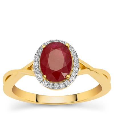 Longido Ruby Ring with White Zircon in 9K Gold 1.50cts