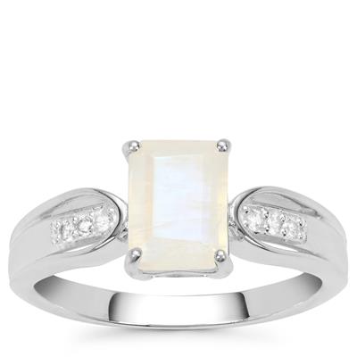 Rainbow Moonstone Ring with White Zircon in Sterling Silver 1.75cts