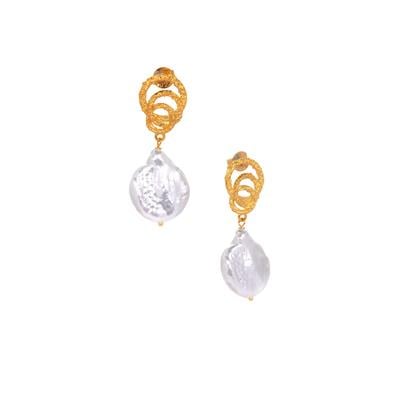 Baroque Freshwater Cultured Pearl Earrings in Gold Tone Sterling Silver