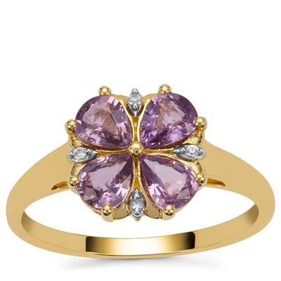 Unheated Purple Sapphire Ring with White Zircon in 9K Gold 1.30cts