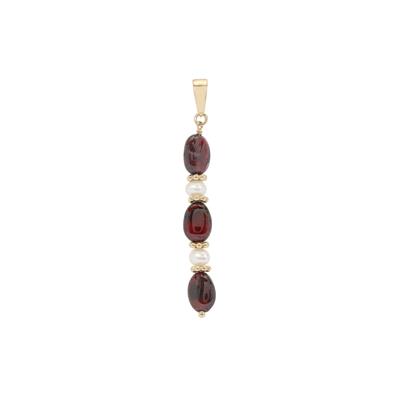 Rajasthan Garnet Pendant with Kaori Cultured Pearl in Gold Plated Sterling Silver 