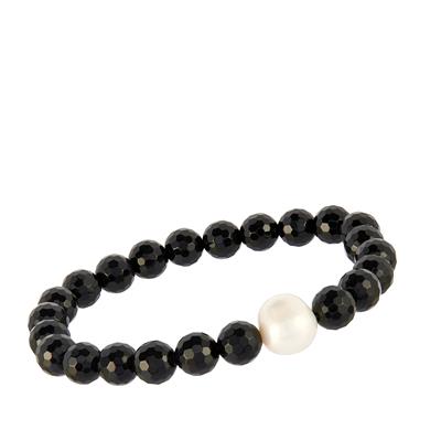 Black Agate Stretchable Bracelet with Kaori Freshwater Cultured Pearl (11 x 10mm)