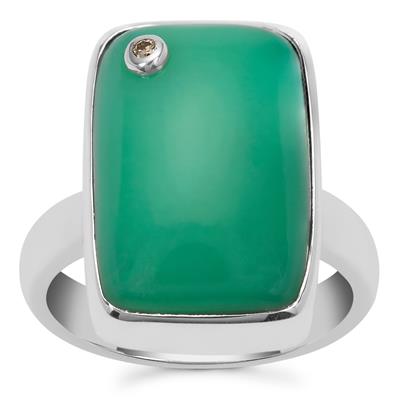 Chrysoprase Ring with Café Diamond in Sterling Silver 12.55cts